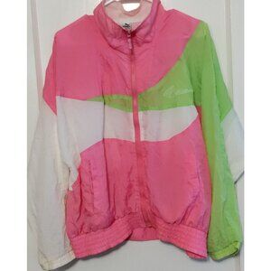VTG Puma Wave Windbreaker Jacket Nylon Large Pink White Green